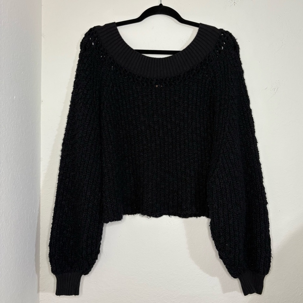 Free People Pandora's Boatneck Sweater in black size Small Oversized